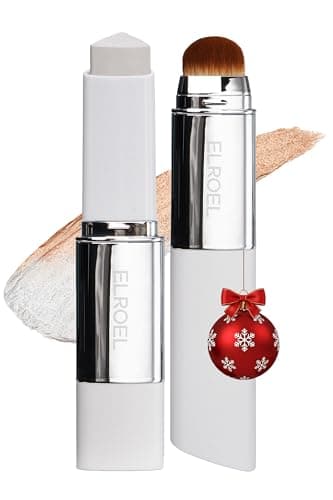 ELROEL Blanc Cover Cream Stick V White - Korean Color-Changing Foundation Stick with Volufiline - Medium to Full Coverage Dewy Finish Base Makeup - Dual-Ended with Detachable Brush (202 Natural)