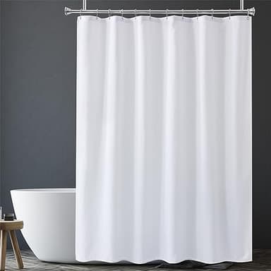 Amazer White Shower Liner Cloth Waterproof, White Shower Curtain Liner Fabric with Weighted Stones, Washable Shower Curtain and Liner 2-in-1, 120G Heavy Duty, 12 Grommet Holes, 72 x 72 Inches