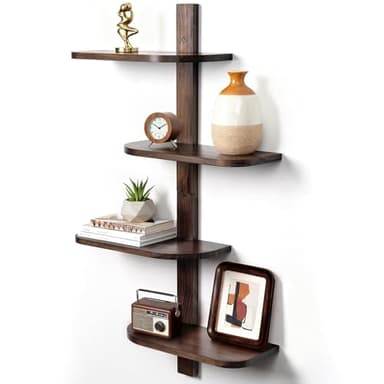 Afuly Mid Century Modern Decor Floating Shelves Walnut Display Shelf Wall Unit Solid Wood Decorative Shelving Home Decor Living Room Bedroom Coffee Bar Bathroom Plant Photo Set of 4
