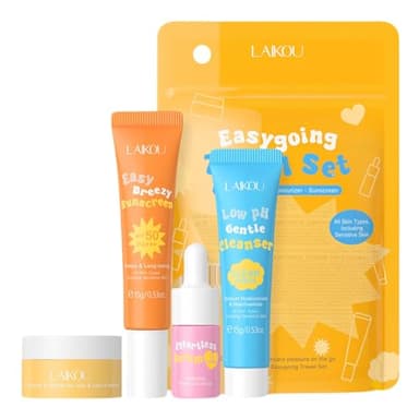 Hydrating Skin Care Set Travel Kit, Gifts for Women and Teenage Girls, 4 Piece Skincare Essentials Set Mini Travel Size With Facial Cleanser, Cream, Serum, Sunscreen - Travel Essentials Gift Set