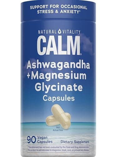 Natural Vitality Calm Ashwagandha + Magnesium Glycinate Capsules | Support for Occasional Stress & Anxiety | Gluten Free Supplement | 90 Count