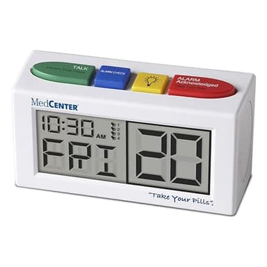MEDCENTER Talking Alarm Clock HSA/FSA, Medication Pill Reminder Clock, Alarm Clock for Dementia, Hearing, Visually impaired Seniors-Digital Clock Ex Large White - Gift for Mom, Dad, Elderly, Seniors