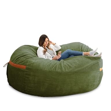 Big Joe Fuf 8Ft Giant Foam Bean Bag Chair, Oversized Couch with Removable Cover for Kids, Teens, Adults, Moss Green Corded Plush, 8 Foot
