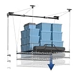 FLEXIMOUNTS GL1 Overhead Garage Lifting Storage Rack, 4x4 Ft Heavy-Duty Metal Garage Ceiling Rack, Adjustable Organization System, 300lbs Weight, Black