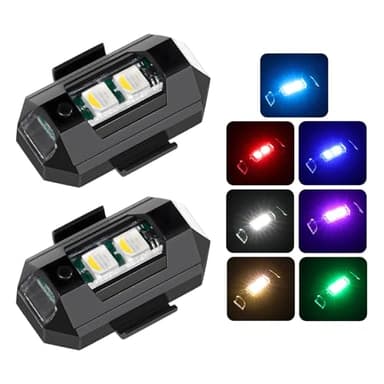 FSTURIOS 2 PCS Mini LED Strobe Lights, 7 Colors USB Charging LED Anti Collision Flashing Light, High Brightness Waterproof Aircraft Drone Strobe Lights for Car Motorcycle Bike
