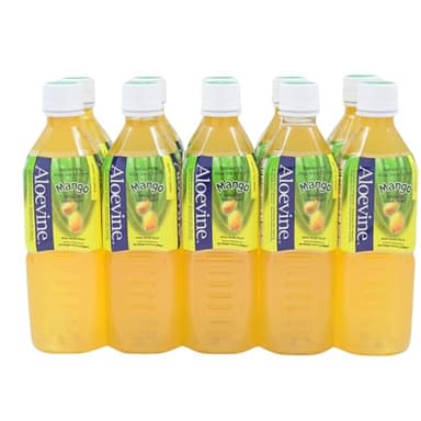 Aloevine Aloe Vera Drink Mango healthy juice pure with chunks of aloe l 16.9 oz. 10 pack l plant based Vegetable Korean drinks