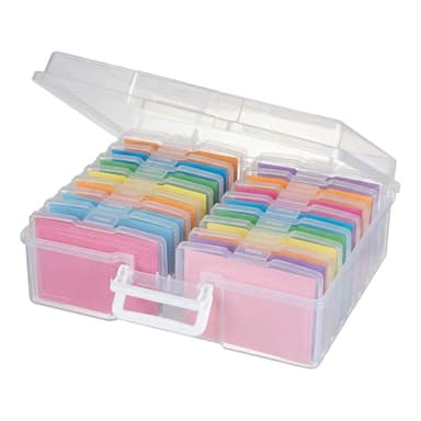 novelinks Transparent 4" x 6" Photo Cases and Clear Craft Keeper with Handle, 16 Inner Photo Organizers & Photo Storage Box, Plastic Photo Storage Containers (Clear)