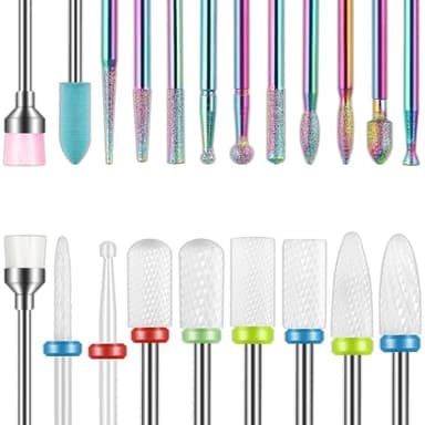 Depvko 21pcs Nail Drill Bits Sets, 3/32 Inch Cuticle Electric Nail File and Ceramic Acrylic Gel Nail Bit Kit, Acrylic Nail Art Tools, Carbide Remover Bits for Manicure Pedicure, Home Salon