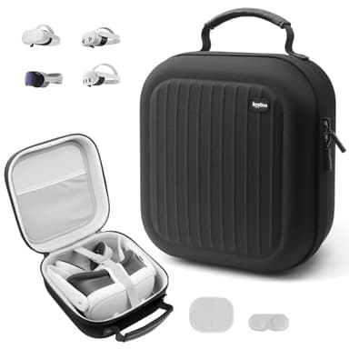 Krypthos Hard Carrying Case Compatible with Meta Quest 3S/Quest 3/Quest 2/Vision Pro, Portable VR Gaming Headset and Touch Controllers Case with Lens Protector, for Travel and Home Storage (Black)