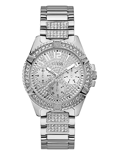 GUESS Stainless Steel Crystal Watch with Day, Date + 24 Hour Military/Int'l Time. Color: Gold-Tone (Model: U1156L1)