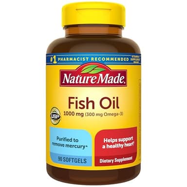 Nature Made Fish Oil Omega 3 Supplements, 1000 mg Softgels, Omega 3 Fish Oil for Healthy Heart Support, 90 Softgels, 45 Day Supply