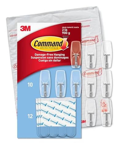 Command Medium Clear Wire Toggle Hooks,10 Wall Hook and 12 Strips, Damage-Free Hanging with Adhesive, Great for Hanging, Organization and Storage, Holds up to 2 lb