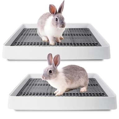 Seuqhck 2 Pack Rabbit Litter Box with Grate, Large Shallow Bunny Litter Box Tray Plastic Guinea Pig Training Pan for Small Animals, Hamster, Hedgehog, Chinchillas, 14.5 x 11.6 x 2.5 Inch