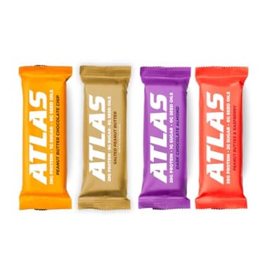 Atlas Real Food Protein Bar – 20g Clean Protein, 1g Sugar, No Seed Oils, No Artificial Sweeteners (Variety, 4 Count)