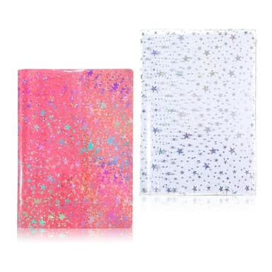 Feifeiya 2 Pcs Jelly Cover Transparent Planner Cover Glitter Star Clear Covers for Journal Planners and Notebooks(White,Pink,A5)