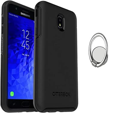 OtterBox Symmetry Series Case for Samsung Galaxy J7 (2018)/J7 V 2nd gen - Black Phone Ring Holder Kickstand - Bundle