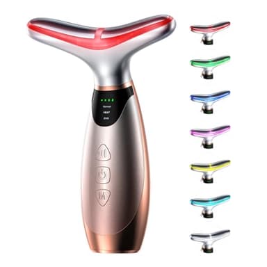 Pedete Facial Massager, 7 Colors Red Light Therapy for Face and Neck, Face Lift Device with 113°F Heating Vibration for Multi Skin Care