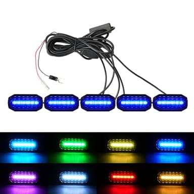 RGB LED Grille Lights Compatible with 2024 2025 Jeep Wrangler JL JLU Gladiator JT, 5PCS Color-Changing Front Grill Lights, APP Control, Music Sync, IP68 Waterproof, Easy Plug & Play Install