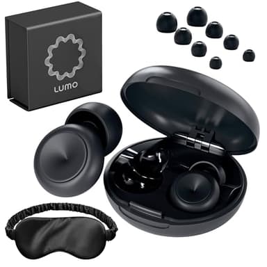 Lumo Ear Plugs for Sleeping - 28dB (SNR) Reusable Silicone Ear Plugs for Noise Reduction with Silk Sleep Mask | Work & Concert Hearing Protection | Customizable & Comfortable Noise Reducing Earplugs