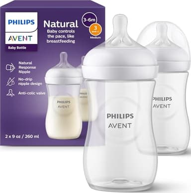 Philips Avent Natural Baby Bottles, Medium Flow, 9 oz, BPA-Free, 2-Pack