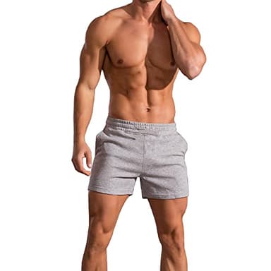 GYMAPE Men's Bodybuilding Gym Workout Shorts 5 inch Running Sports Fitness Cotton Gray M