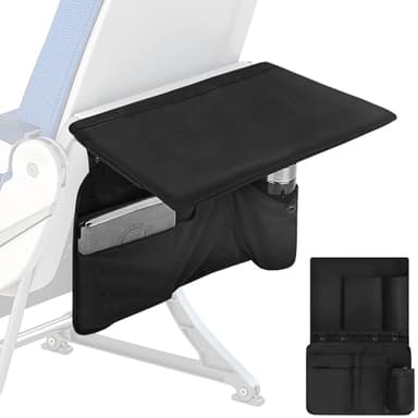 TOCCOOL Airplane Tray Table Cover with Under Desk Attachment Set, Travel Tools for Seat Back Organize & Belongings Storage, Foldable Flight Organizer with Water Bottle Holder (Black)