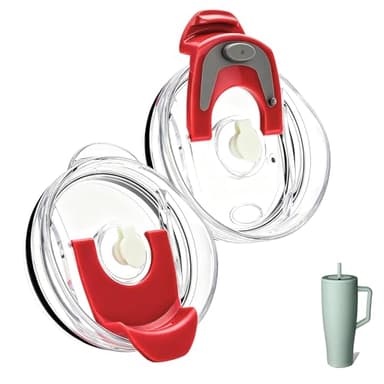 2 Pack Lid Replacement Compatible with Brumate Era 40 oz Tumbler, 40 oz Tumbler Lids Replacement, Crystal Clear Flip-top Lid, Spill Proof, Easy to Clean, Straw and Sippy Friendly (Clear - Red)