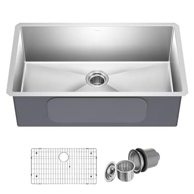 Kraus KHU100-32 Standart PRO 16 Gauge Undermount Single Bowl Stainless Steel Kitchen Sink, 32 Inch