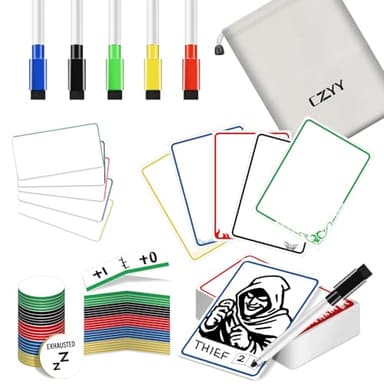 All-in-One Dry Erase MTG Tokens Gift Bundles - 50 Reusable Proxy Cards + 55 Blank Acrylic Counters & Tags Set with 5 Color-Coded Markers for TCG Players, Commander Decks & D&D