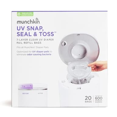 Munchkin® UV Snap, Seal & Toss™ Diaper Pail Refill Bags, Holds up to 600 Newborn Diapers, 20 Pack