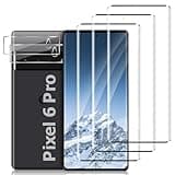 3+2 Pack Pixel 6 Pro Screen Protector +Camera Lens Protector, Ultrasonic Fingerprint 3D Curved 9H Tempered Glass Screen Protector,HD Clear Scratch Resistant For Google Pixel 6 Pro 5G (6.7Inch)
