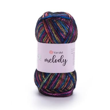 YarnArt Melody Variegated Chainette – Metallic Sheen Fiber for Knitting, Crochet & Embroidery, 100g (3.5 oz) Skein, 230m (251 yd), Premium Blend of 70% Polyamide 21% Acrylic 9% Wool (901)