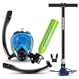 GOYOJO 0.5L Scuba Tank & Full-Face Snorkel Mask Combo – Dual-Use Snorkeling & Shallow Dive Kit with Manual Pump (DOT-Certified, 3000PSI, 5-8 Min Underwater Breathing) (Green)