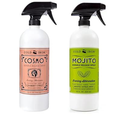 Cold Iron Wrinkle Release Spray for Clothes | 32 fl oz Cosmo Cranberry Citrus & Mojito Citrus Mint Bundle | Plant-Based Ironing Alternative - Variety Pack of 2