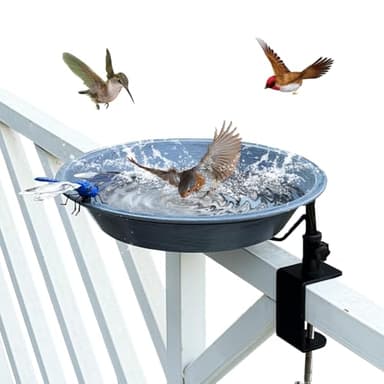 FKKsparkler Deck Mounted Birdbath for Deck Railing Metal Bird Bath with Adjustable Sturdy Metal Clamp Bowl Birdbaths for Outdoor Garden Balcony Patio Deck in Gray Color