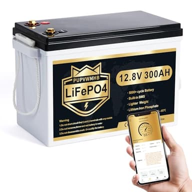 PUPVWMHB 12V 300Ah LiFePO4 Lithium Battery, Bluetooth LifePO4 Battery, Upgraded 200A BMS, 3840Wh Rechargeable Lithium Battery with Low Temp Cut off, Perfect for RV Solar Marine Solar Panel Camping