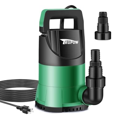 TRUPOW 1 HP Sump Pump Submersible Water Pump 3981 GPH Portable Thermoplastic Electric Utility Pump for Swimming Pool Garden Basement Tub Pond Draining Remove Water Level Down to 0.3"
