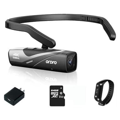 ORDRO EP8 4K Video Camera Hands Free Wearable Vlog Camera 4K 60FPS UHD Head Mounted Video Camera with 2.0 Gimbal Stabilizer, Remote Control, 64G Micro Memory Card(Black)