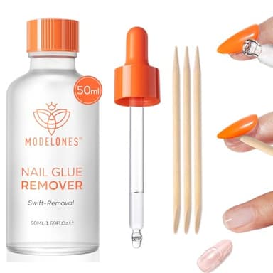 Modelones 50 ML Nail Glue Remover for Base Coat Press On Nails, Upgrade Clear Stick On Nails Remover for Acrylic Tips, Nail Polish Remover with Wood Stick