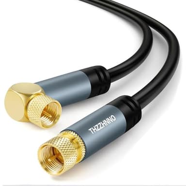 Thzzhnno TV Aerial F-Type Connector Coaxial Cable 6.6FT, 90 Degree Angled to Straight Male Cord, Coax Cable for HDTV, CATV, DVB-T2/C/S, Cable Modem, Radio, Satellite Receivers