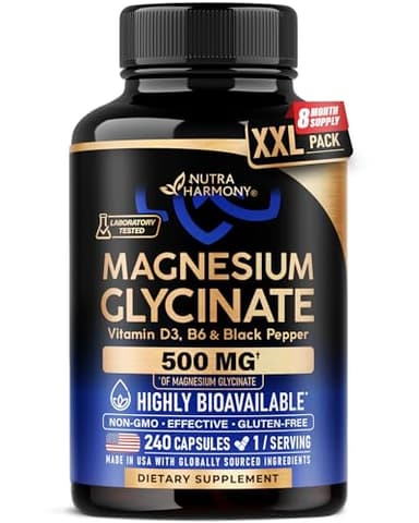 Magnesium Glycinate 500 mg - Chelated Supplement - High Absorption Form of Magnesium - Support for Sleep, Muscle & Heart Health - Made in USA, Lab Tested & Non-GMO - 240 Capsules