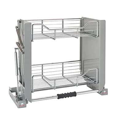 Rev-A-Shelf 24" Pull Down Heavy Duty Shelf Organizer for Tall Kitchen/ Bathroom Cabinets, Dual Tier Wall Mounted Pantry Storage, Chrome, 5PD-24CRN