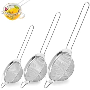 3Pcs Fine Mesh Strainer with Handle, Small Medium Large Size Sieve Strainers Set, Stainless Steel Sifter Colander for Kitchen Baking Juice Quinoa Food Flour