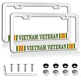 2 Pcs Aluminum for Vietnam Veteran License Plate Frame,2-Hole Silver Car Licenses Plate Covers Holders Frames for Plates with Screw Caps