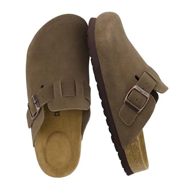 CUSHIONAIRE Hana - Genuine Leather Suede Classic Clog Womens Shoes - Slip On Mule Comfortable Shoes for Women, DARK TAUPE 7