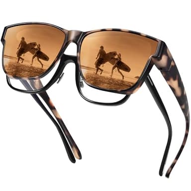 URUMQI Polarized Sunglasses Fit Over Glasses for Men Women, Oversized Square Shades UV400 Protection