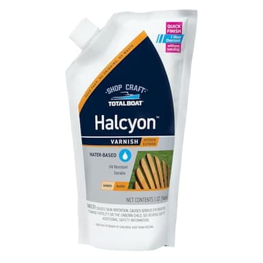 TotalBoat Halcyon Water-Based Marine Varnish | Fast-Drying Polyurethane Wood Finish for Boats, Outdoor Furniture, and Woodworking | Clear Amber Gloss, Quart