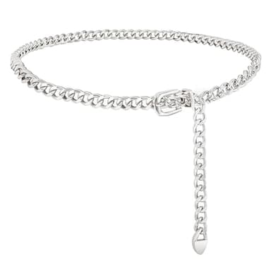 41.5Inch Silver Chain Belt For Women Adjustable Waist Belt Fashion Metal Dress Belts For Jeans Dresses Body Link Waist Chain(27.5"-33.5") (Silver, 41.5inch/105cm)