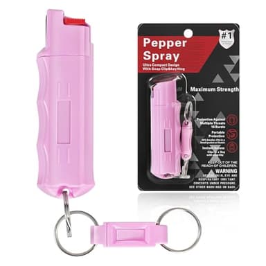 Pepper Spray, Maximum Police Strength, 0.54 fl oz, Quick Release Keychain, Finger Grip, 25 Bursts (Pink)