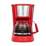 Holstein Housewares - 5 Cup Drip Coffee Maker - Convenient and User Friendly with Permanent Filter, Borosilicate Glass Carafe, Water Level Indicator, Auto Pause/Serve and Keep Warm Functions, Red